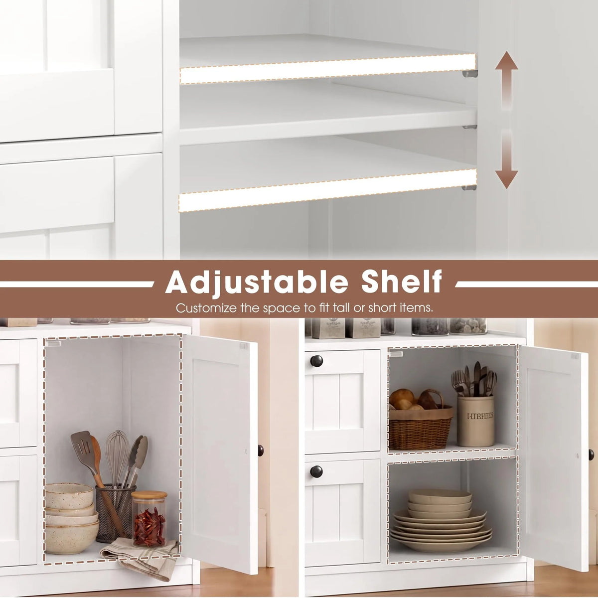 Farmhouse Freestanding Wooden Storage Cabinet With Drawer And Shelves