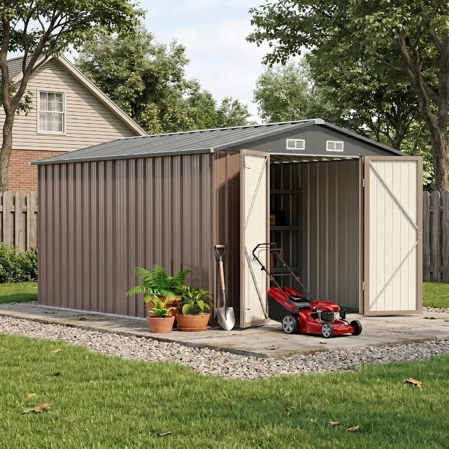 Devoko Metal Outdoor Storage Shed With Lockable Sloping Roof