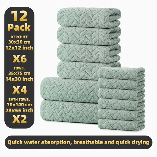 Premium 12 Piece Microfiber Bath Towel Set With High Absorbency