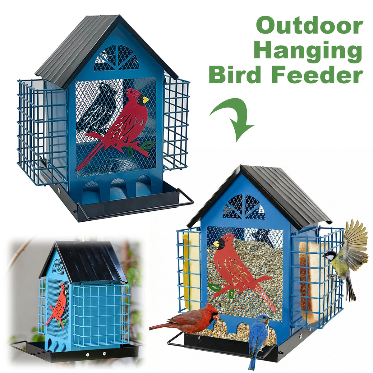 Squirrel Proof Multi Layer Hanging Bird Feeder With Double Suet Cage