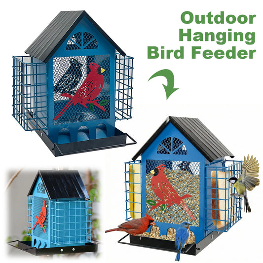 Squirrel Proof Multi Layer Hanging Bird Feeder With Double Suet Cage