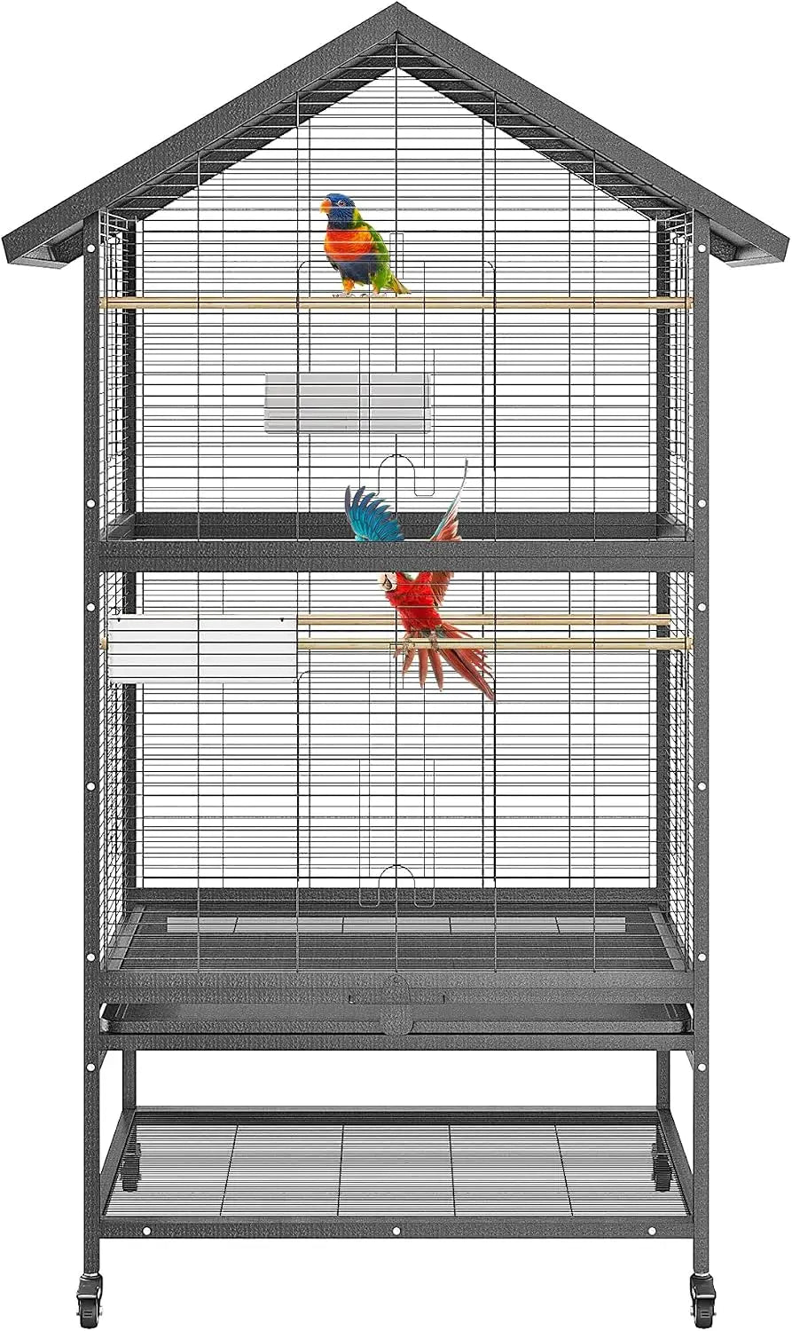 Wrought Iron Bird Cage With Rolling Stand And Perches