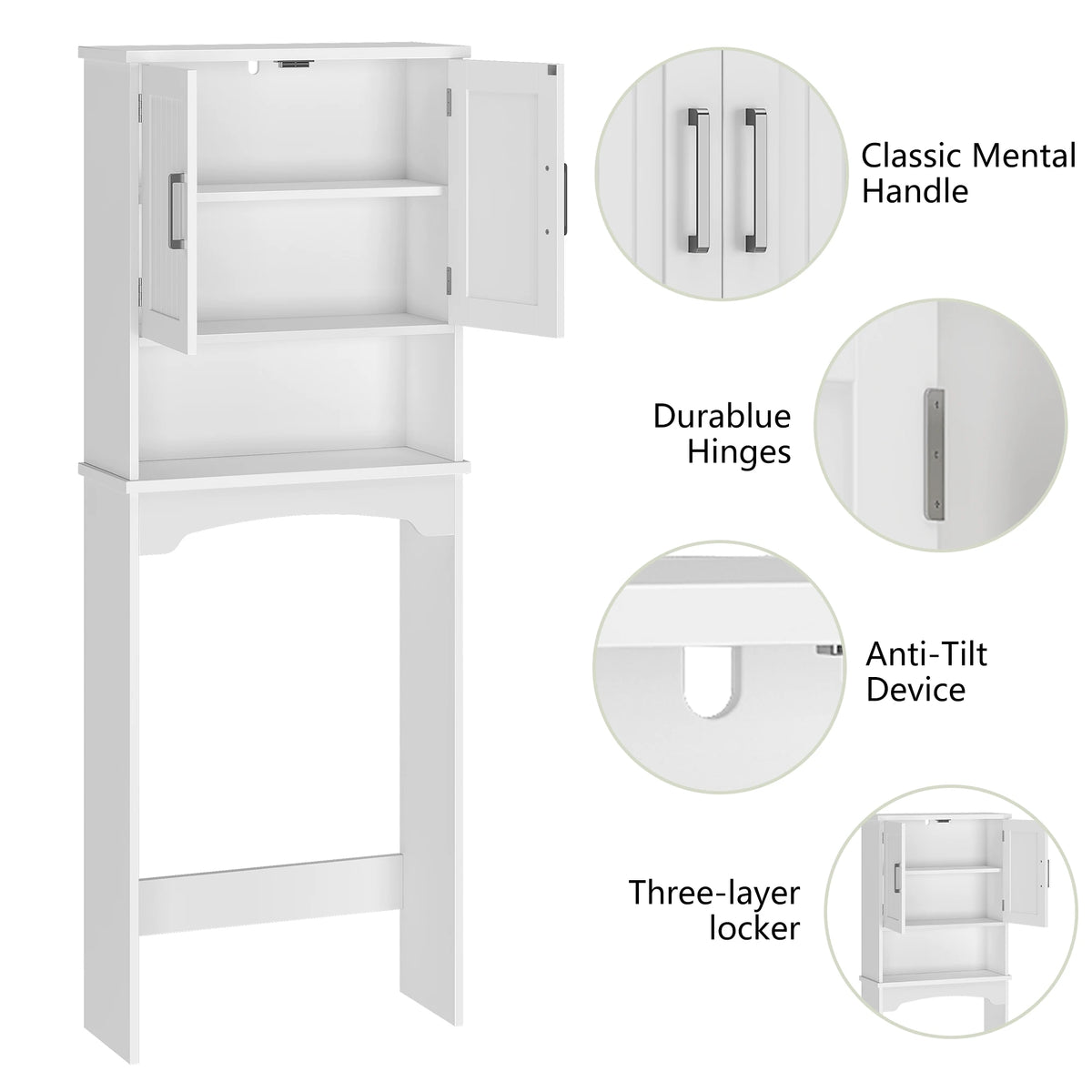 HiMISS Over Toilet Storage Cabinet With Double Doors And Open Shelf