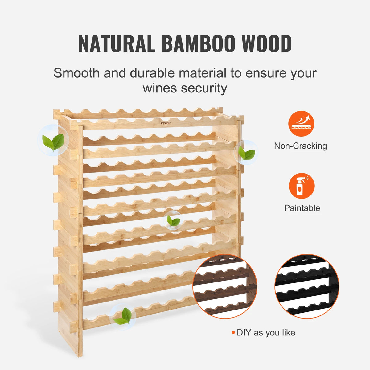 SucceBuy Bamboo Stackable Wine Rack 8-Tier Free Standing Display