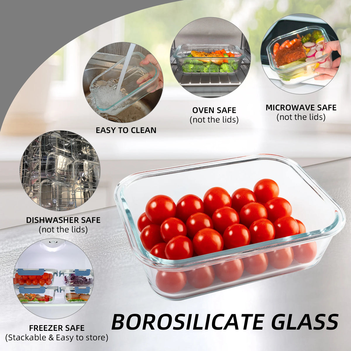 Glass Food Storage Containers Leakproof Airtight BPA Free Microwave Safe
