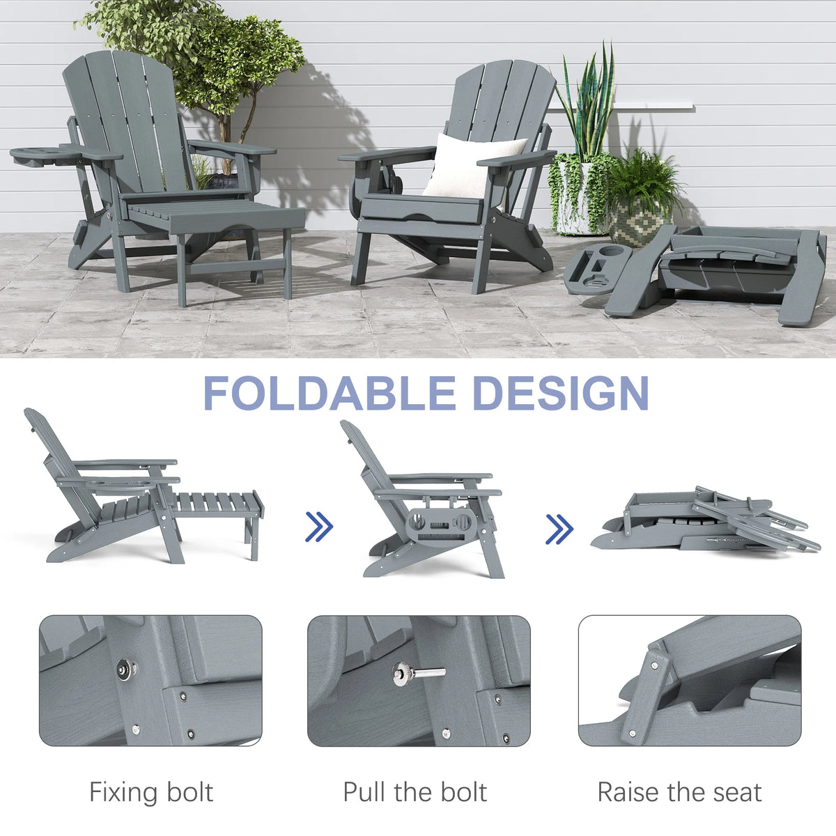 FOOWIN Adjustable HDPE Adirondack Chair With Retractable Ottoman
