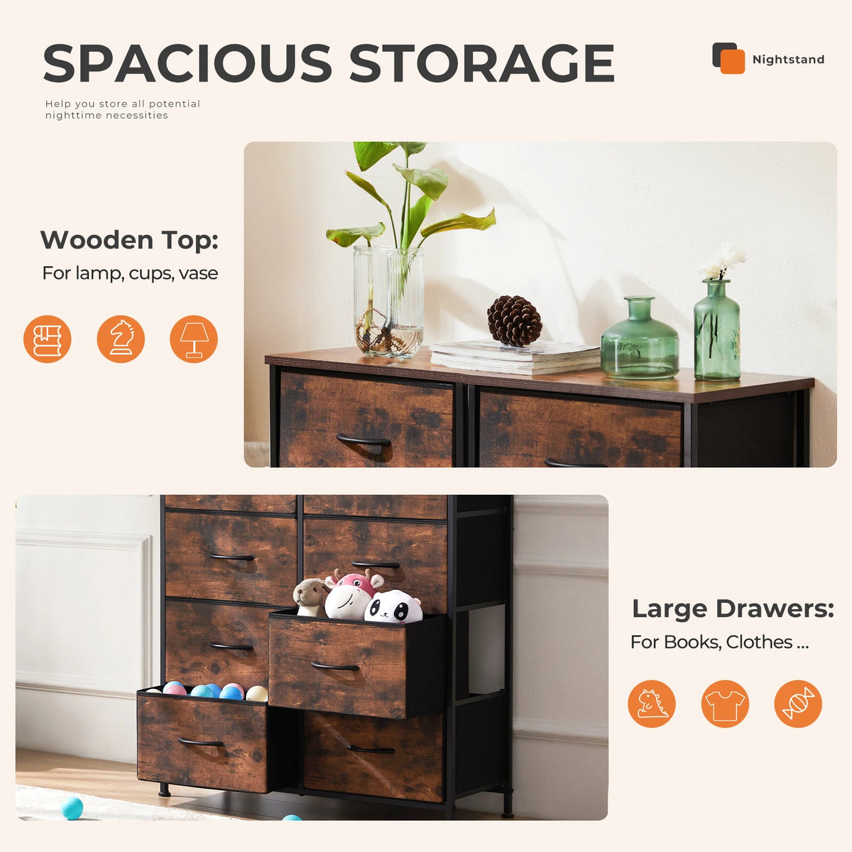 MCQ Modern 8 Drawer Living Room Storage Dresser Cabinet