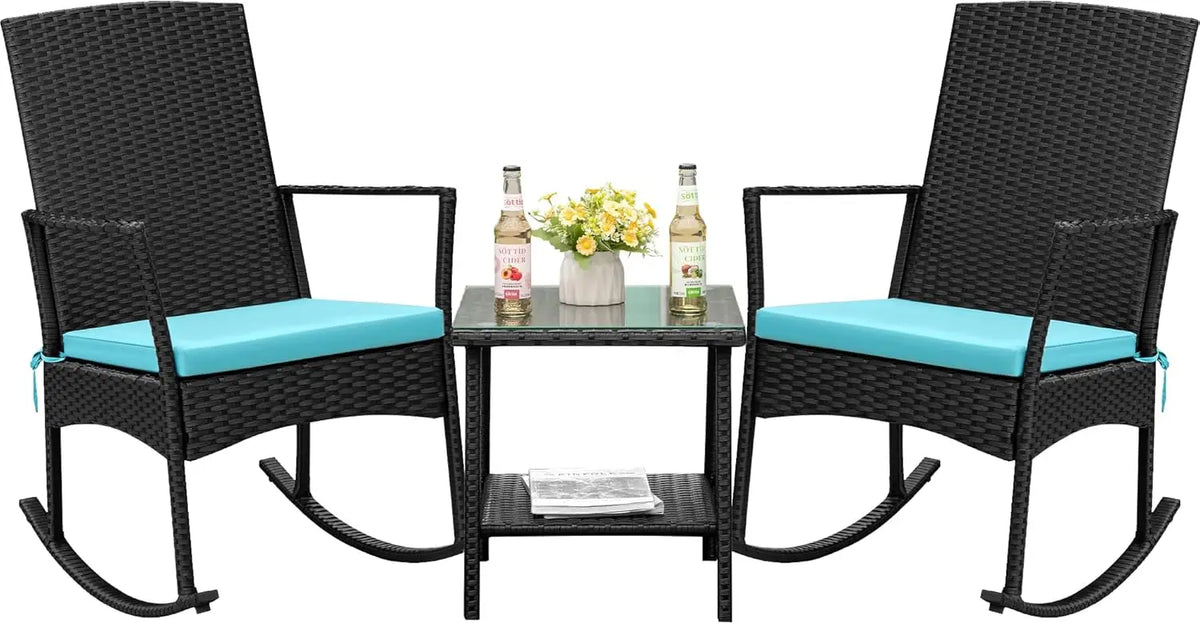 Flamaker Outdoor Rocking Chair Rattan Patio Set for Garden