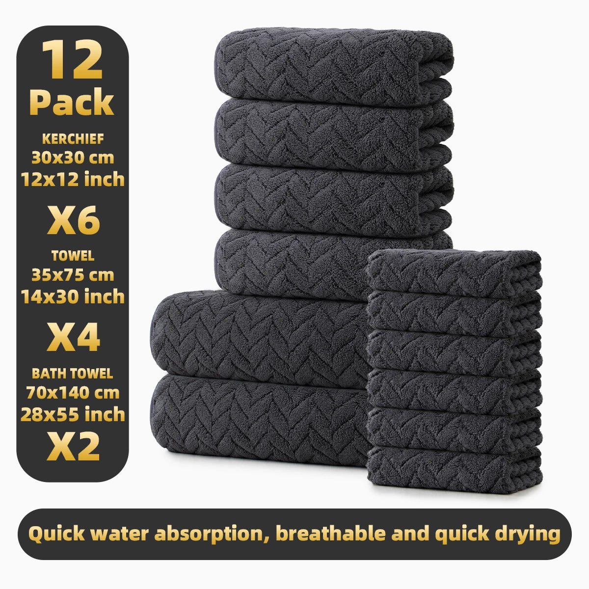 Premium 12 Piece Microfiber Bath Towel Set With High Absorbency
