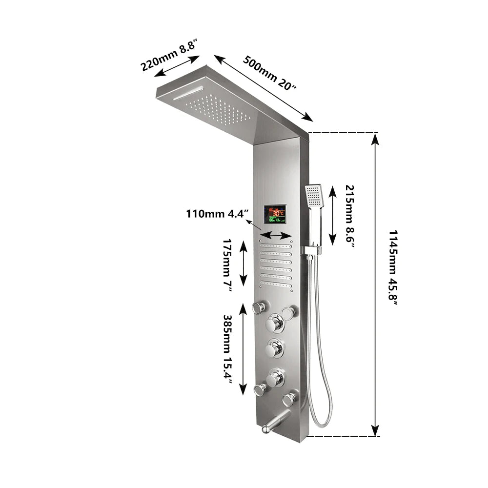 MEKKHALA LED Shower Panel Set With Rainfall And Digital Display