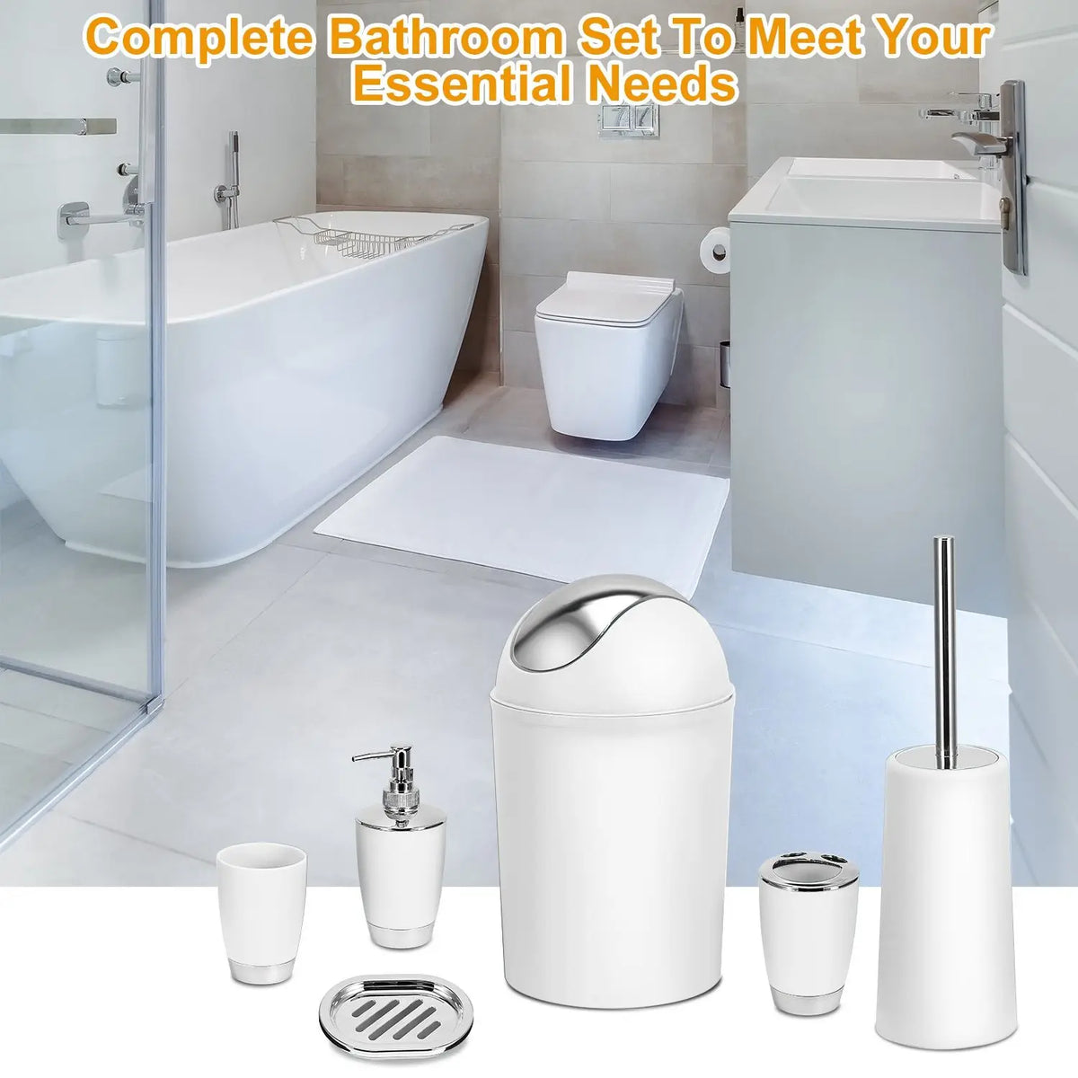 Bathroom Accessories Set With Soap Dispenser And Toothbrush Holder