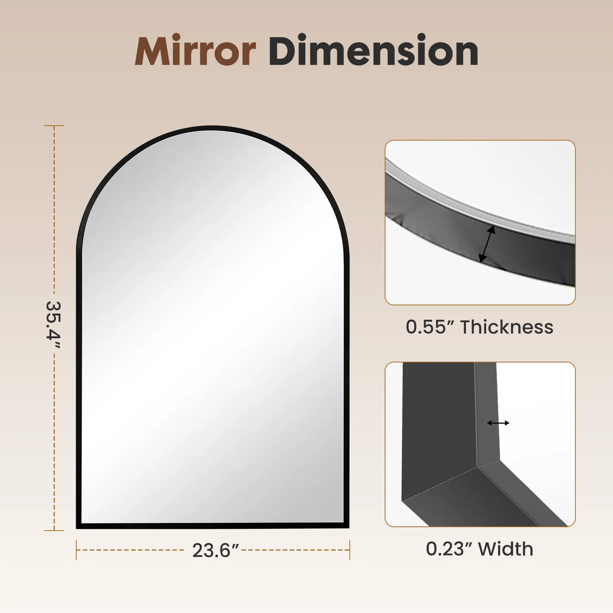JHK Arched Metal Framed Wall Mirror For Bathroom And Hallway