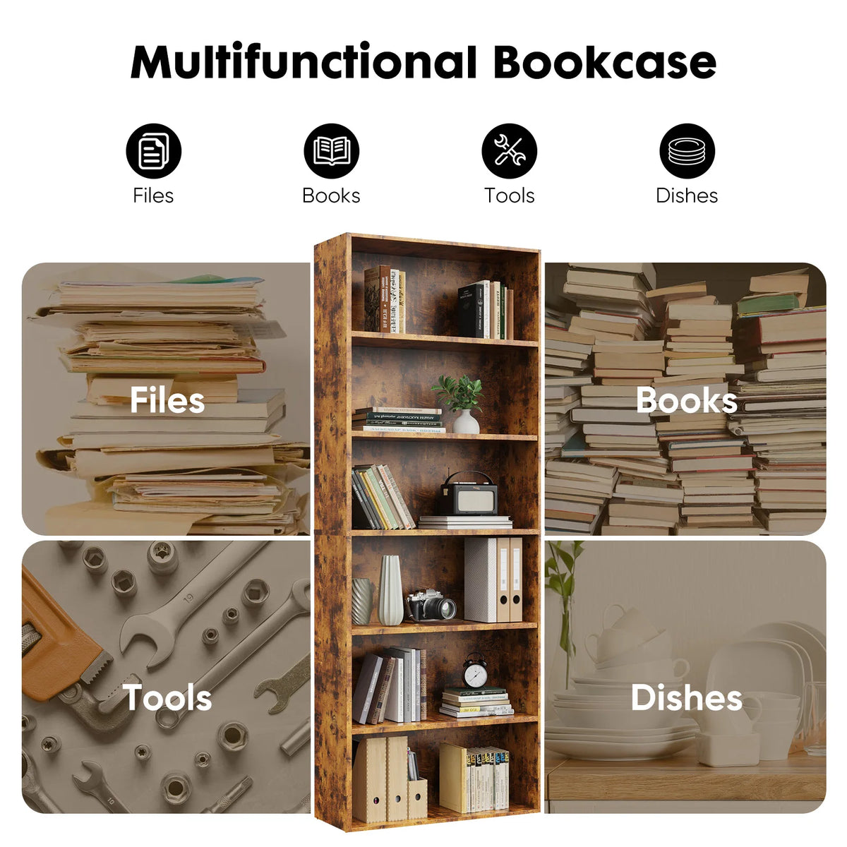 JHK Modern Wooden Bookcase For Home And Office Storage