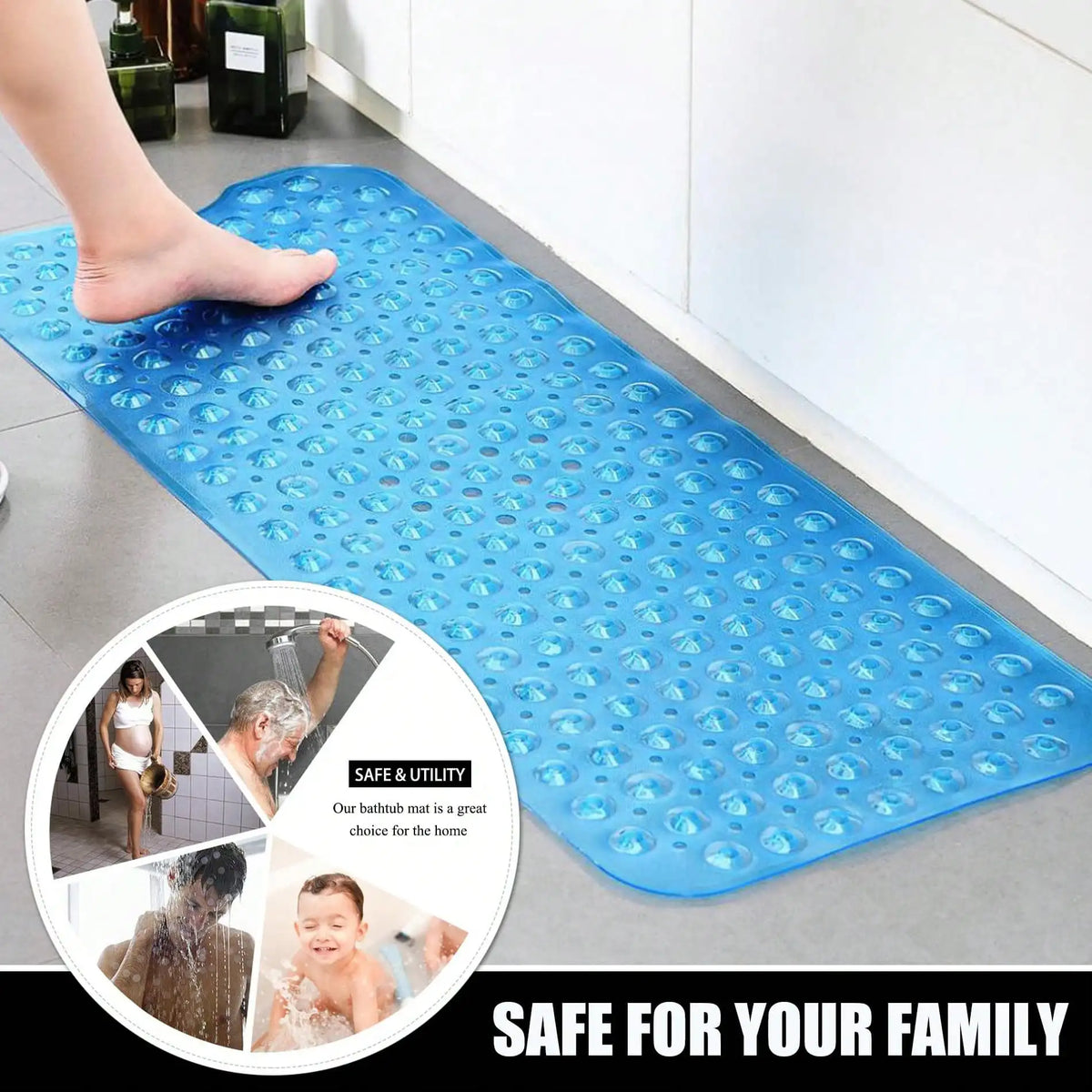 Soft Non Slip Bath Mat With Suction Cups For Bathrooms