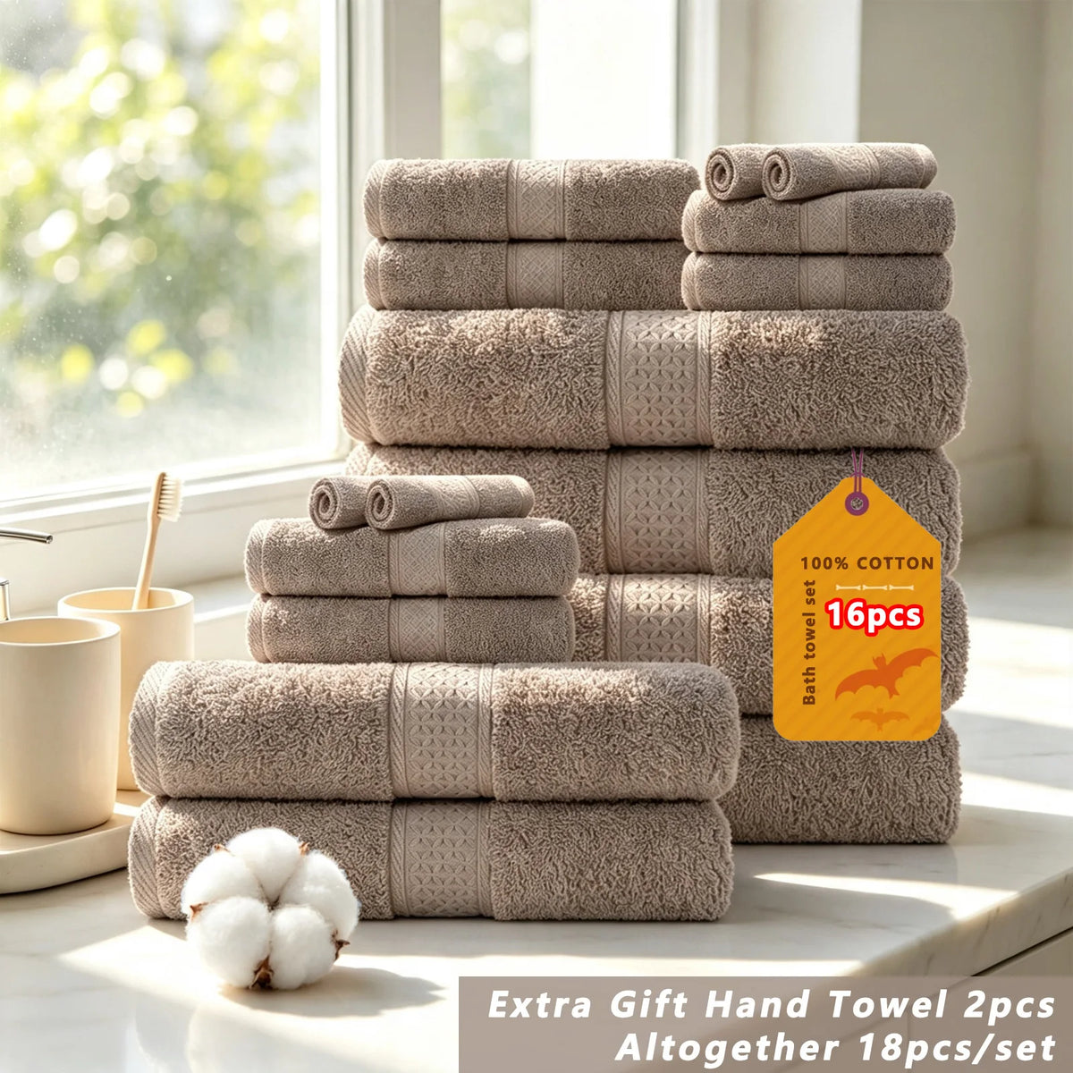 Premium Cotton Bath Towel Set Bathroom High Absorption Fast Drying
