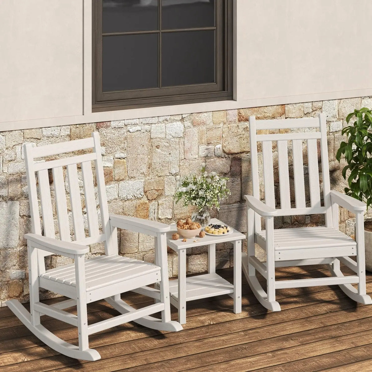 Twister HDPE Outdoor Patio Rocking Chair Set With Table