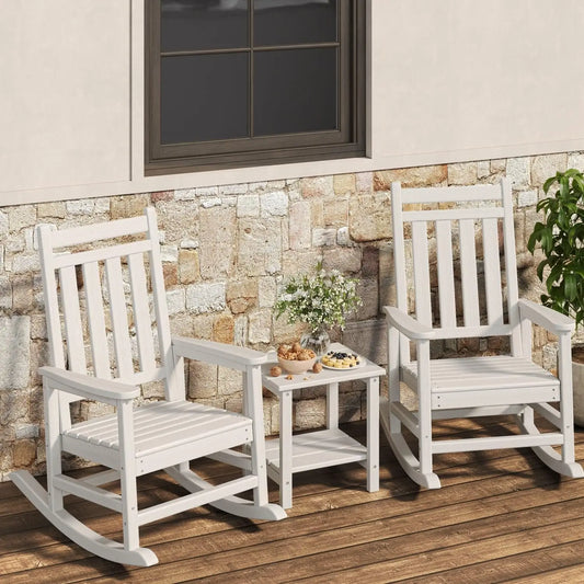 Twister HDPE Outdoor Patio Rocking Chair Set With Table