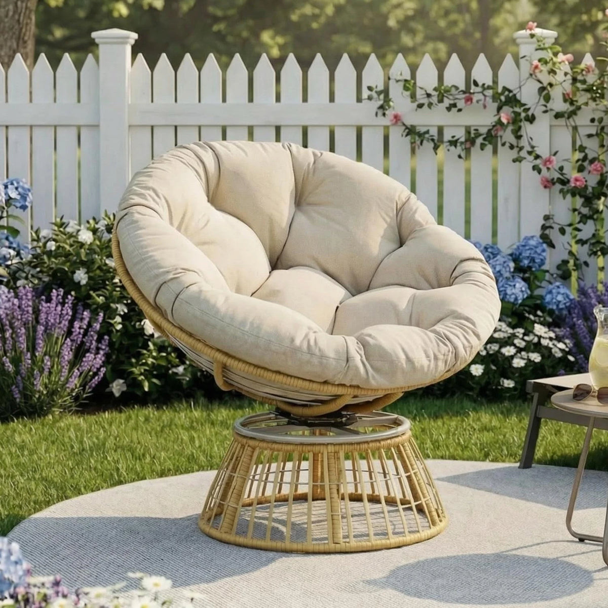 Avenvista Swivel Papasan Chair Outdoor Wicker Rattan Comfort