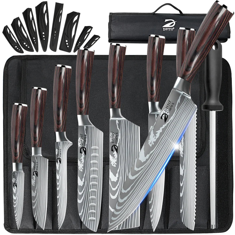 MDHAND Damascus Stainless Steel Knife Set 8 Piece Japanese Style