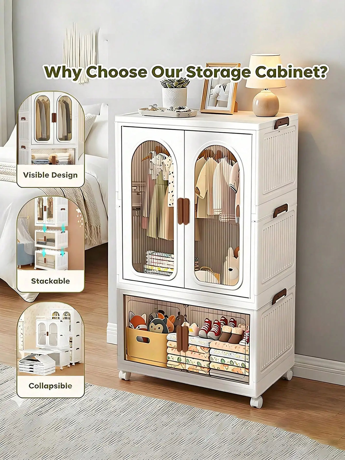 Modern Stackable Plastic Foldable Storage Cabinet With Clear Doors
