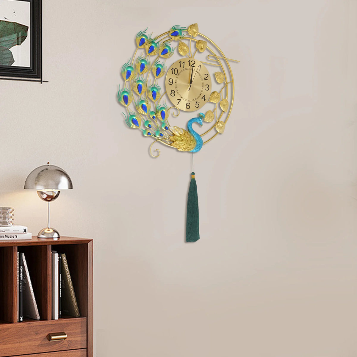 Elegant Peacock Wall Clock Silent Quartz Vintage Decor