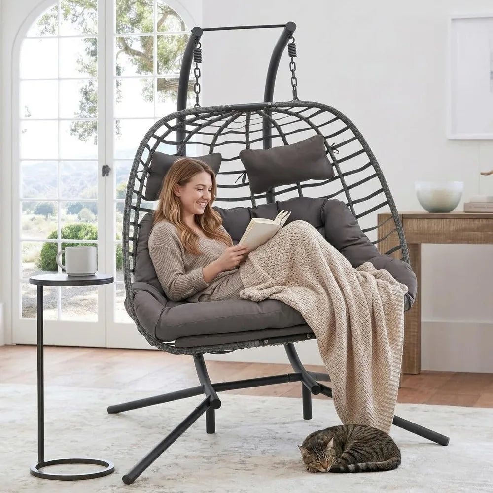 XIAOLANG Outdoor Double Egg Swing Chair With Stand Rattan Wicker