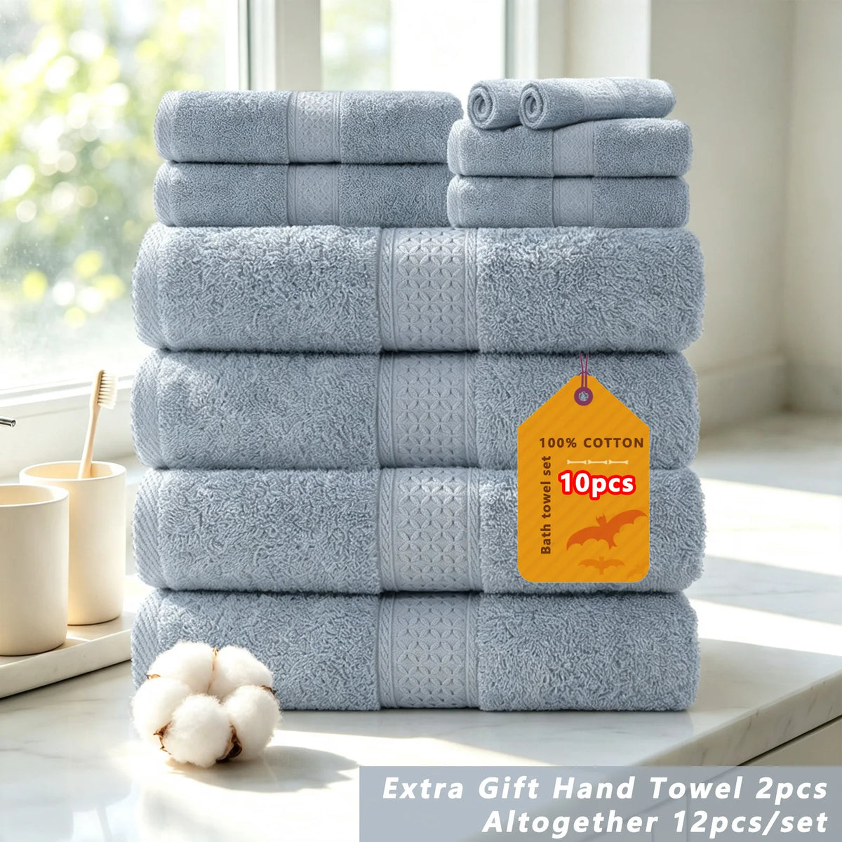 Premium Cotton Bath Towel Set Bathroom High Absorption Fast Drying