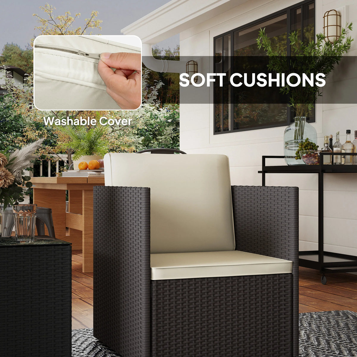 Outsunny Folding Wicker Patio Furniture Set For Outdoor Gardens