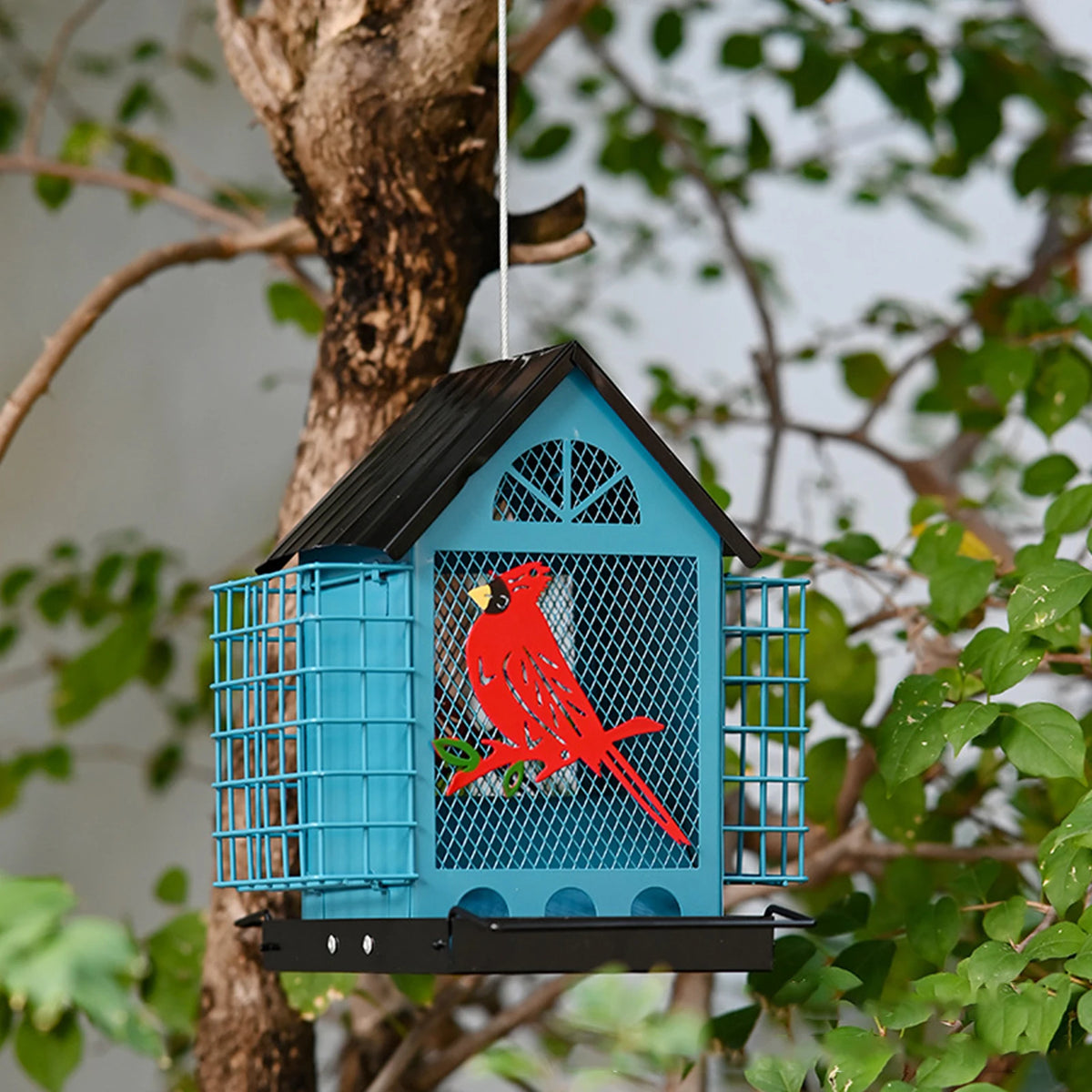 Squirrel Proof Multi Layer Hanging Bird Feeder With Double Suet Cage