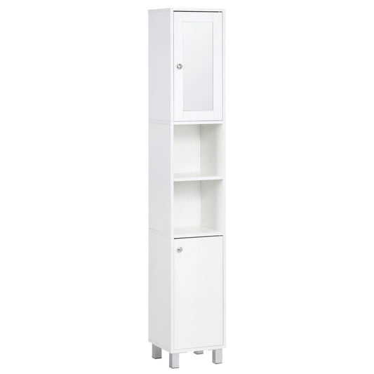 Kleankin Tall Bathroom Storage Cabinet With Mirror And Adjustable Shelves