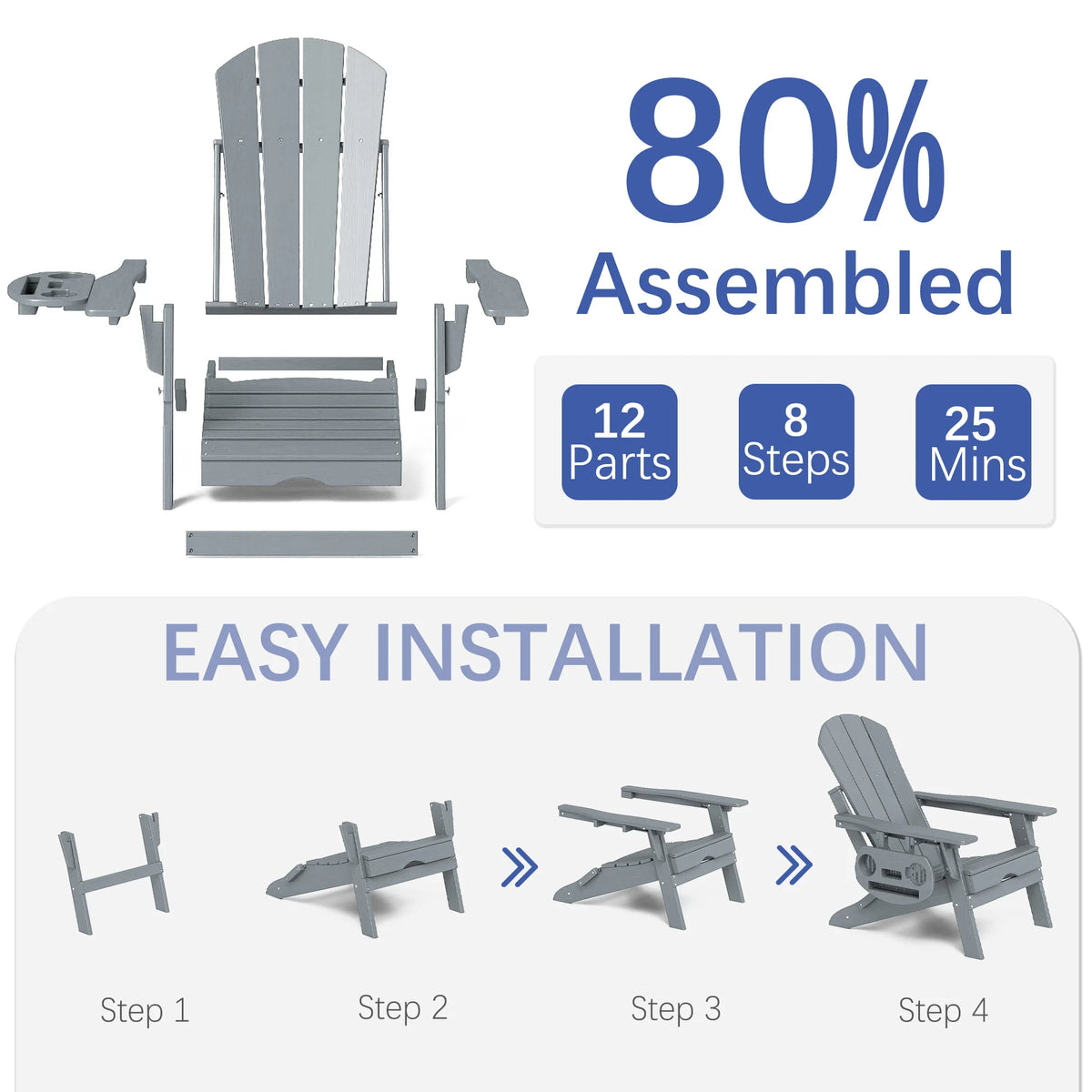 FOOWIN Adjustable HDPE Adirondack Chair With Retractable Ottoman