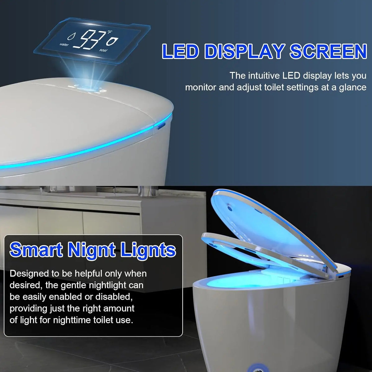 Smart Toilet With Built In Bidet Foam Shield Auto Open Close Lid Dual Flush