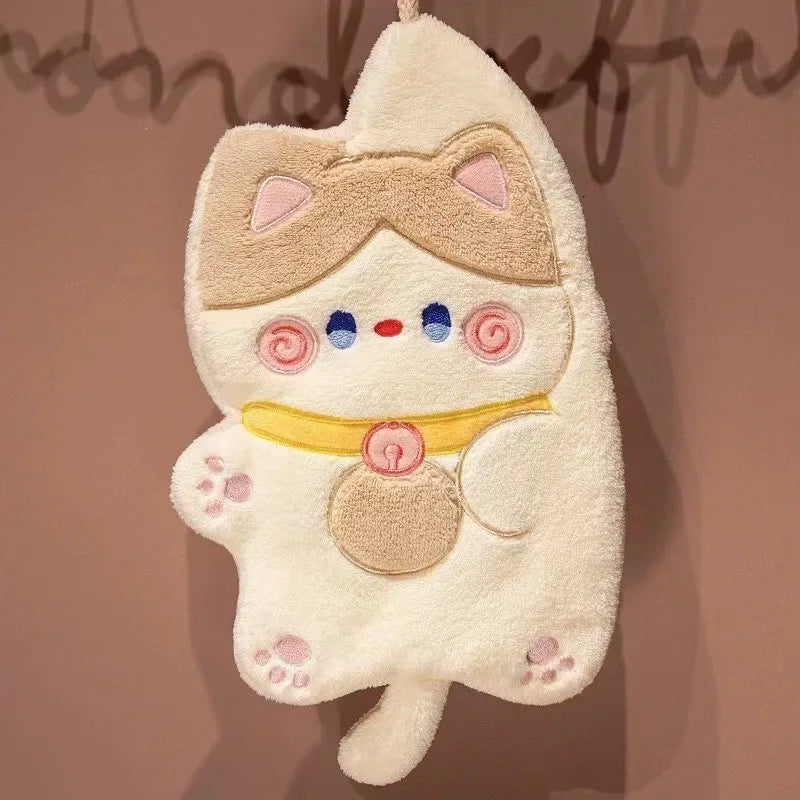 Cute Cat Cotton Hand Towel Quick Dry Bathroom Kitchen Cleaning