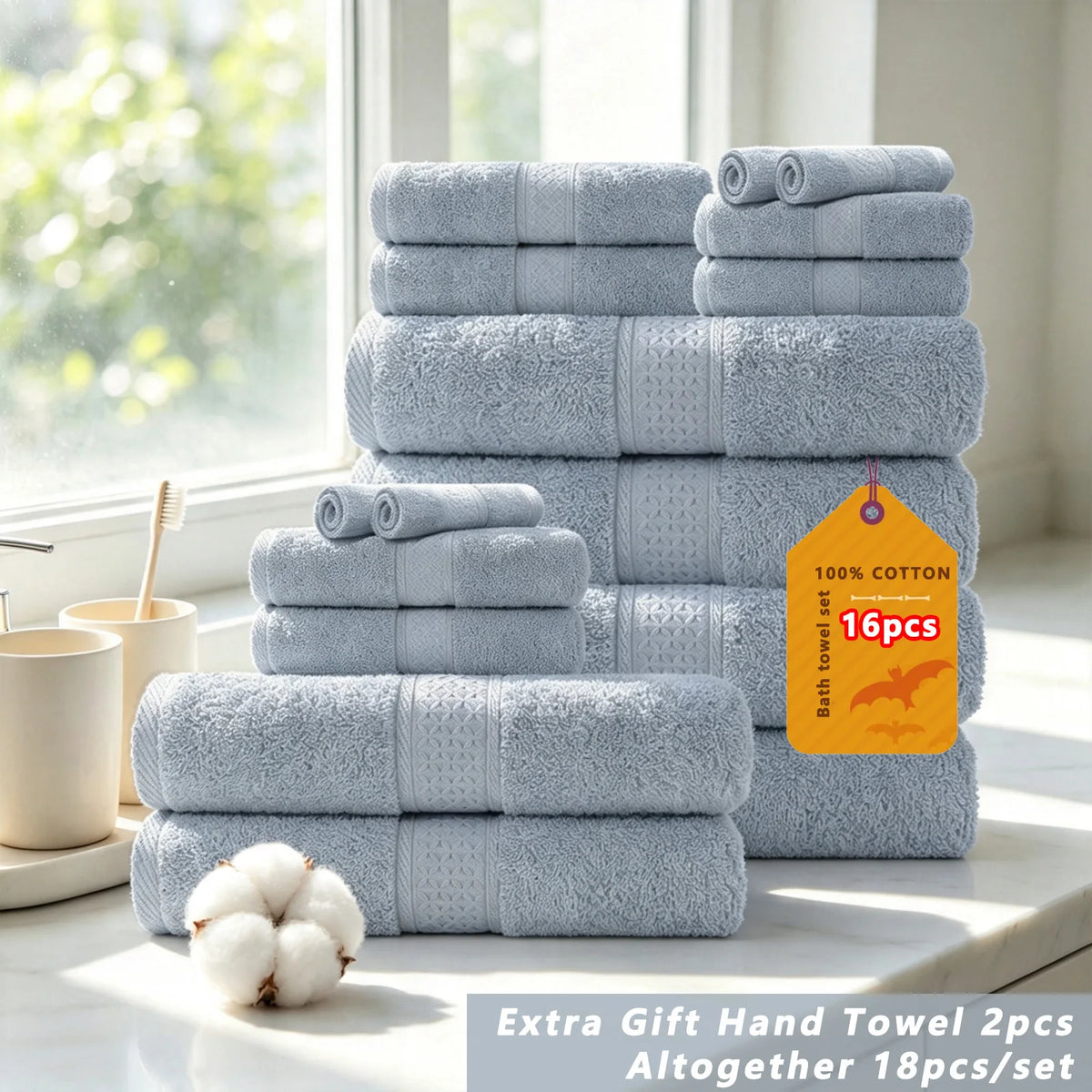 Premium Cotton Bath Towel Set Bathroom High Absorption Fast Drying