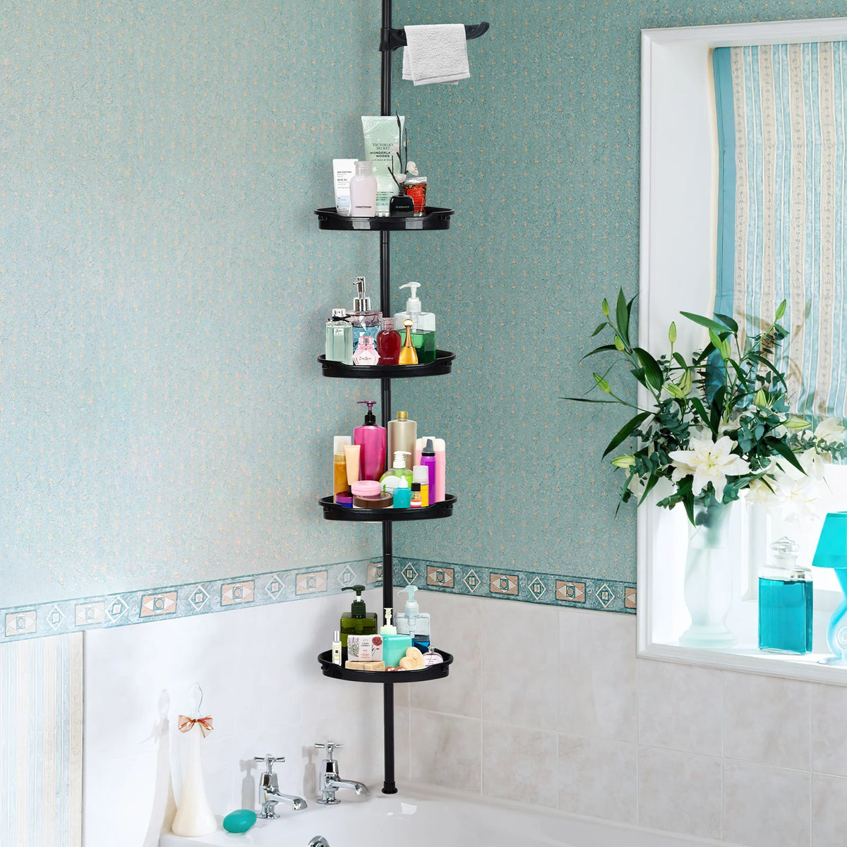 HiMISS Corner Shower Caddy Tension Pole Four Tier Organizer