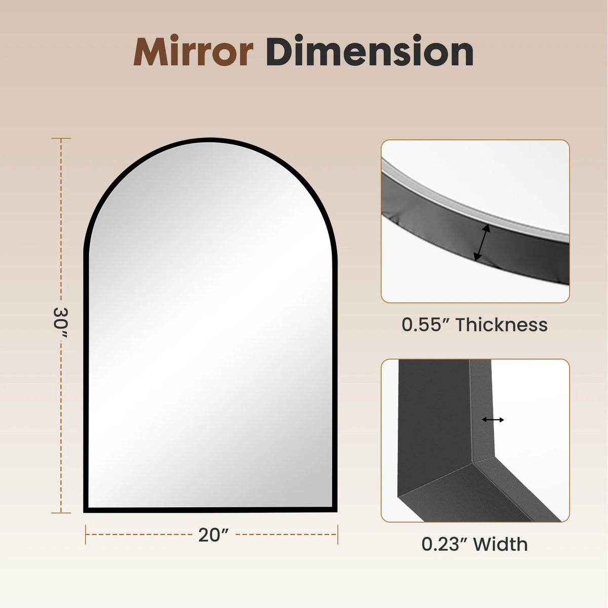 JHK Arched Metal Framed Wall Mirror For Bathroom And Hallway