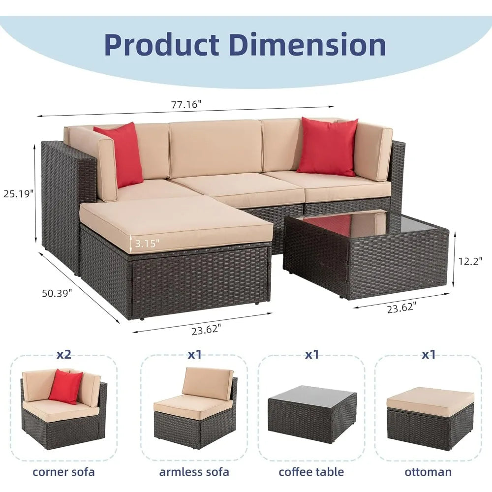 Vongrasig All Weather Rattan Patio Sectional Sofa Set Ottoman