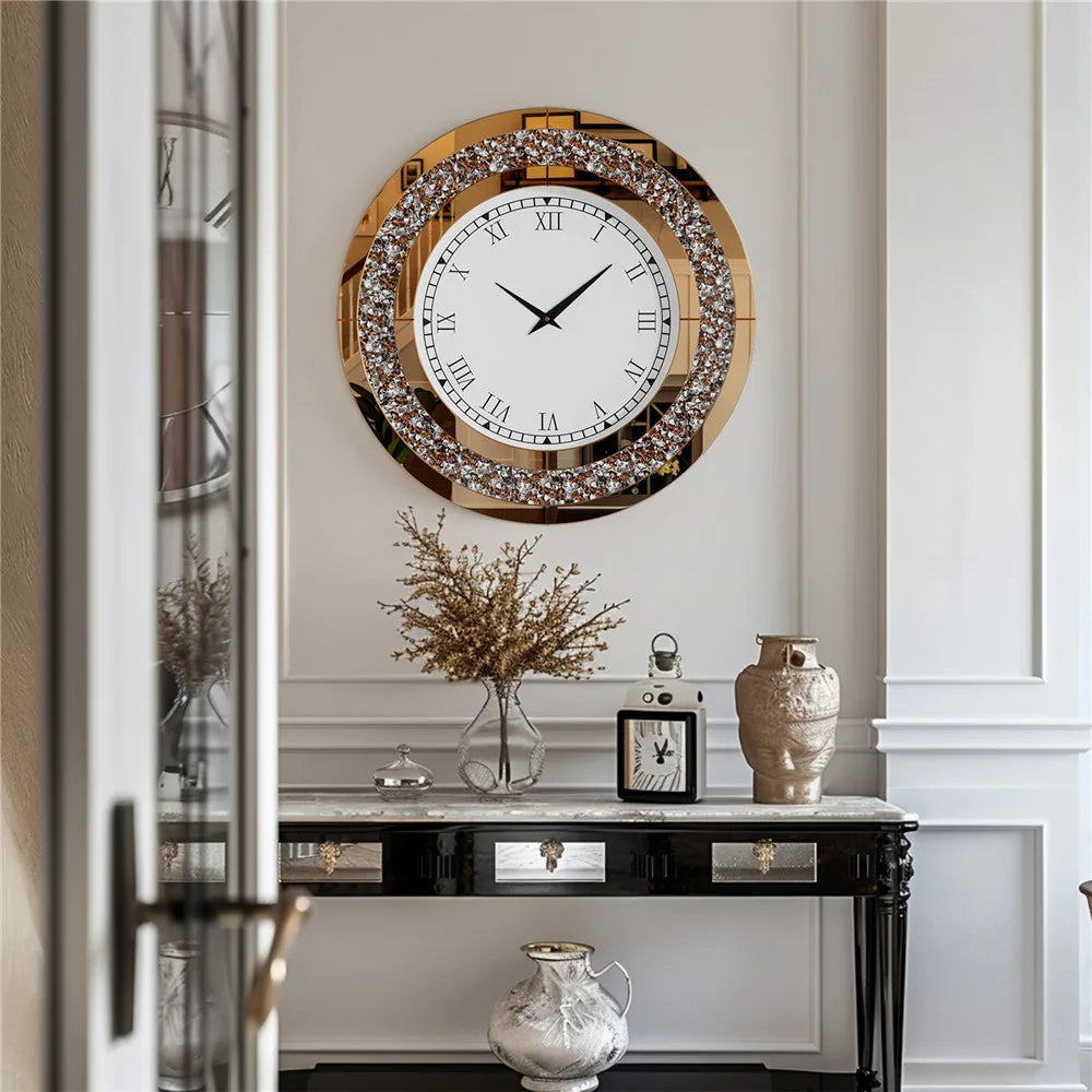 Glamorous Diamond Edge Quartz Wall Clock With Silent Sweep Movement