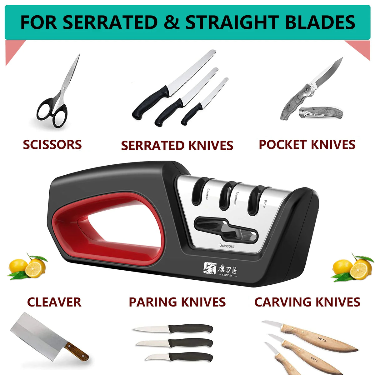 GRINDER Four In One Kitchen Sharpener For Knives And Scissors