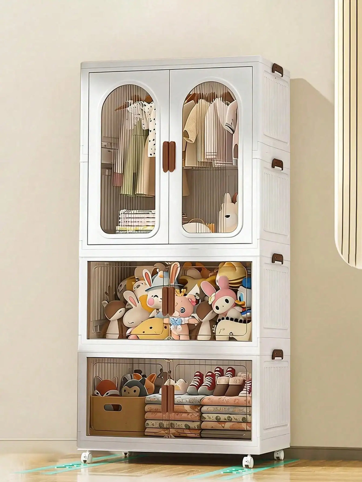 Modern Stackable Plastic Foldable Storage Cabinet With Clear Doors