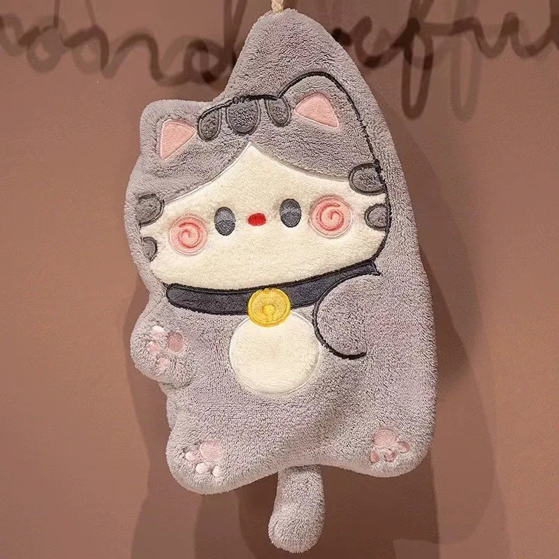 Cute Cat Cotton Hand Towel Quick Dry Bathroom Kitchen Cleaning