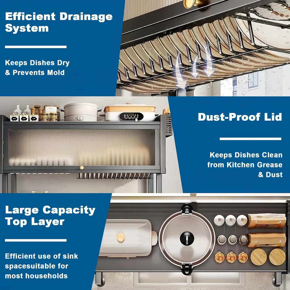 Heavy Duty Auto Draining Kitchen Sink Dish Drying Rack Organizer