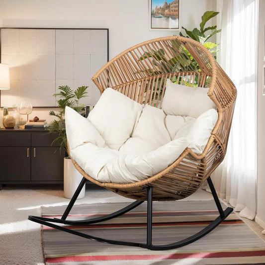 Outdoor Rattan Wicker Egg Chair With Cushion For Patio Lounge