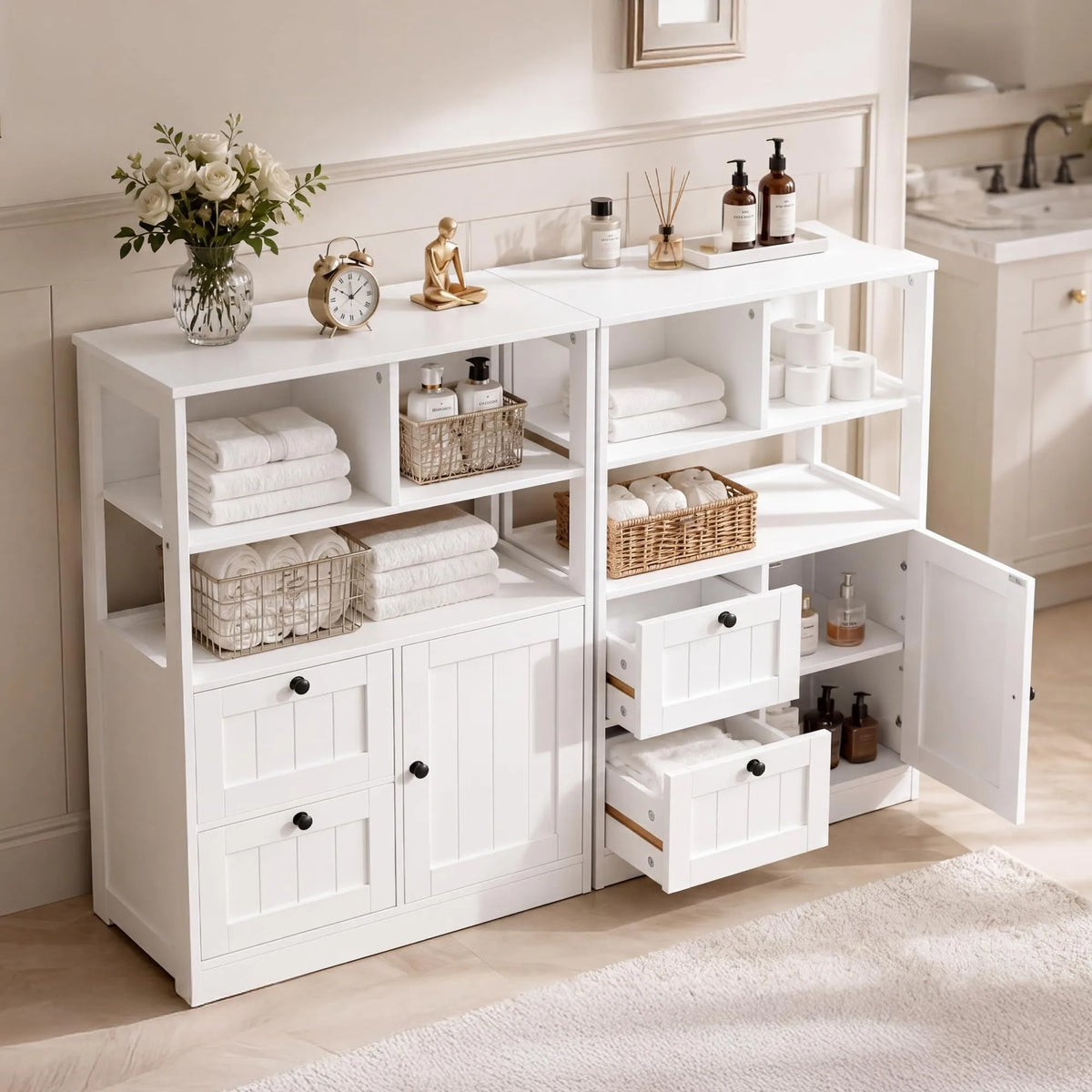 Farmhouse Freestanding Wooden Storage Cabinet With Drawer And Shelves