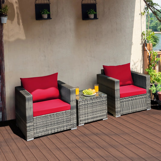 HOMASIS Outdoor Rattan Furniture Patio Bistro Set Cushioned Chairs