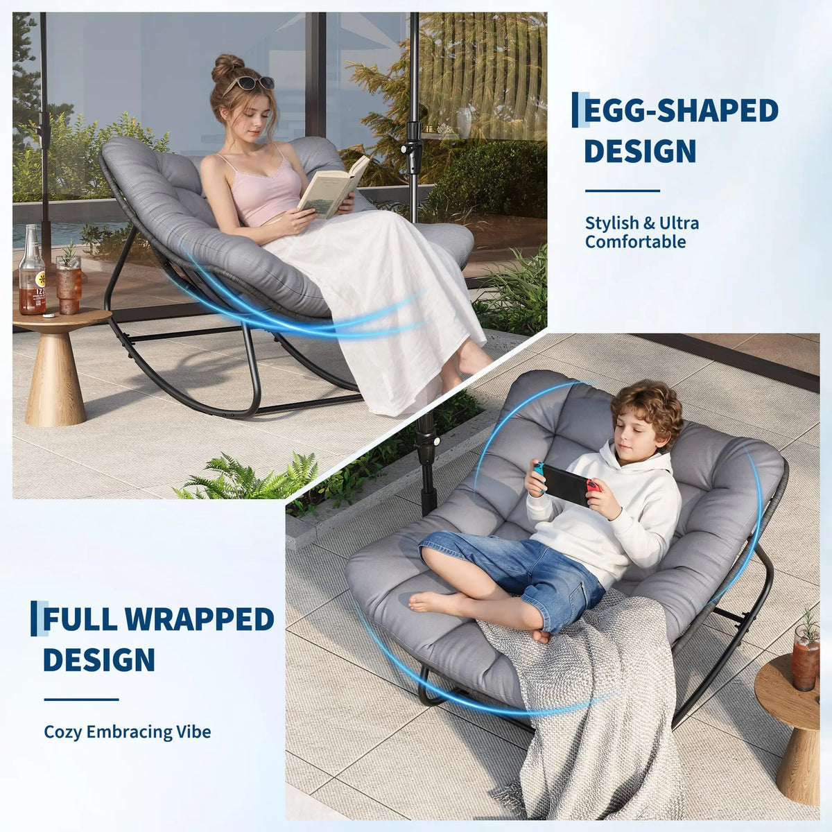 Studyset Outdoor Rocking Chair Metal Rattan Frame For Home Patios