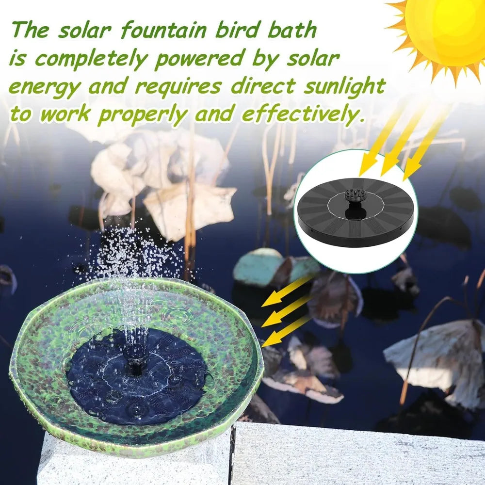 JYJJ Ceramic Solar Bird Bath Fountain Outdoor Garden Water Feature