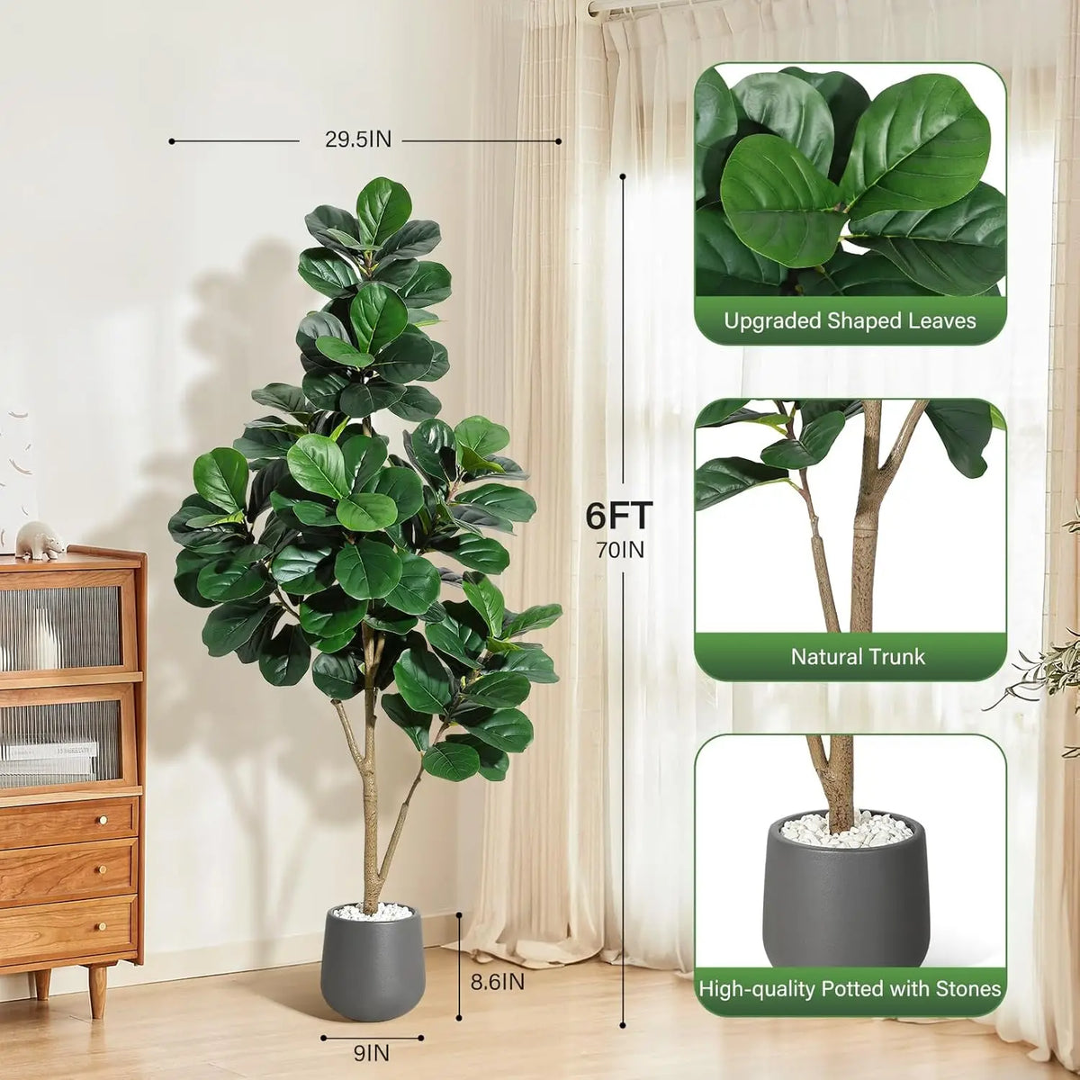 HiMISS Fiddle Leaf Fig Tree Artificial In Planter Home Decor