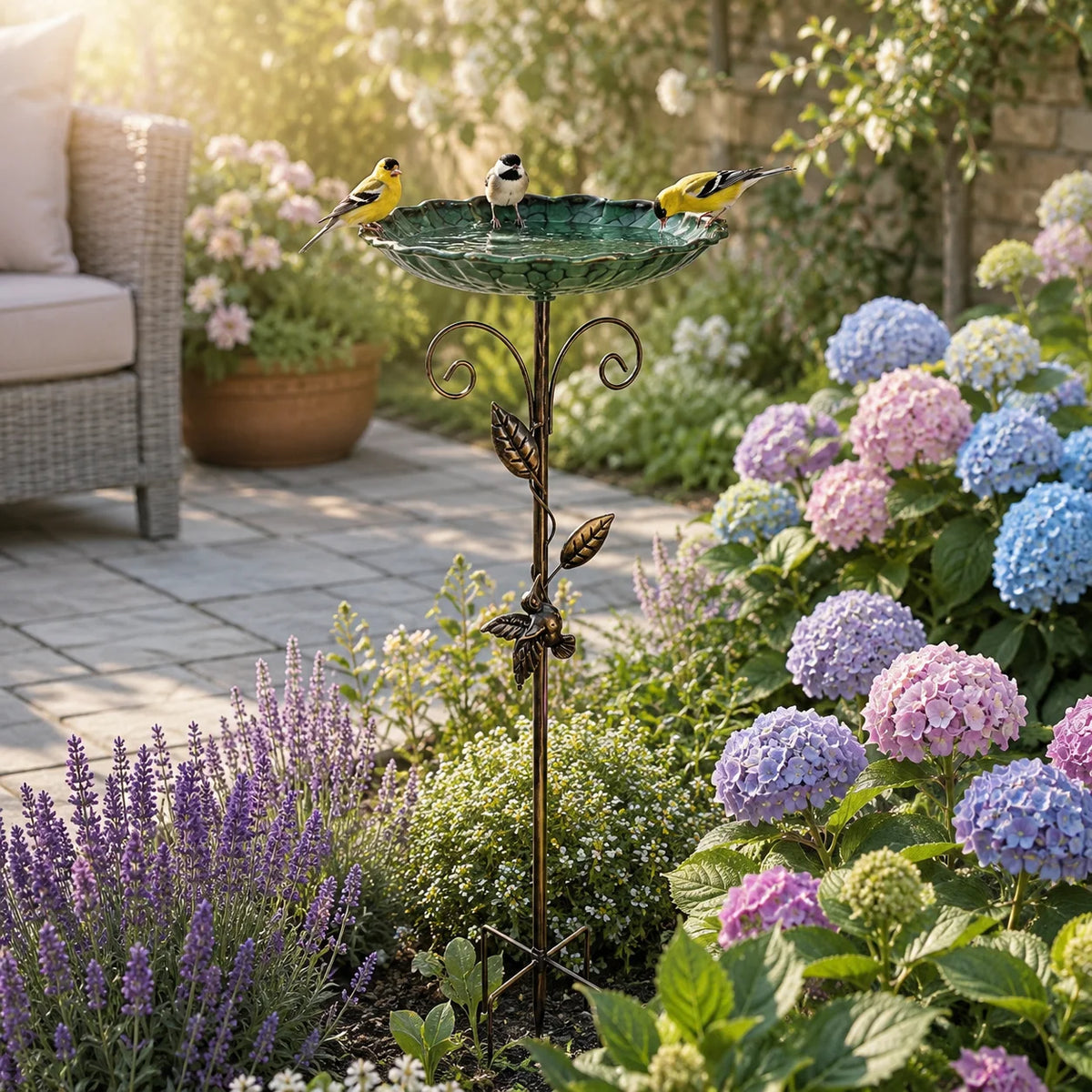 Retro Mosaic Bird Bath With Gold Leaf Garden Decor