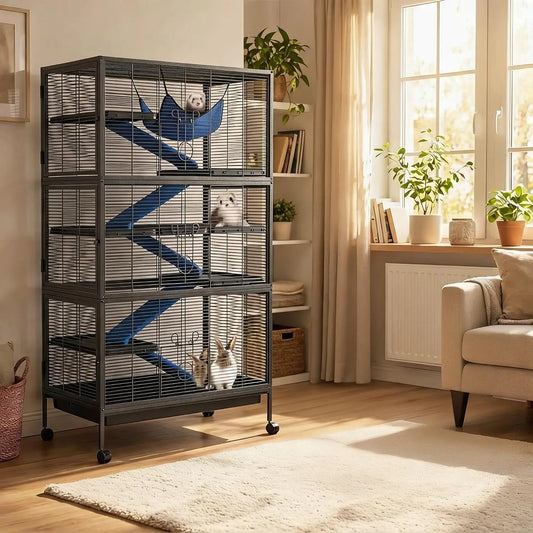 Metal Bird Cage With Rolling Stand And Multiple Access Doors